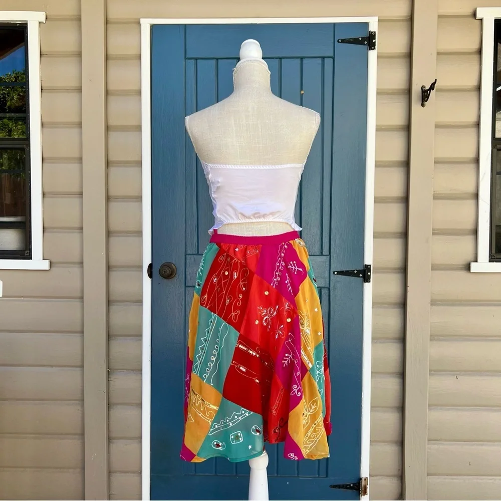 Sandy Starkman Patchwork Beaded Sequins Colorful Pink Midi Dopamine Size M